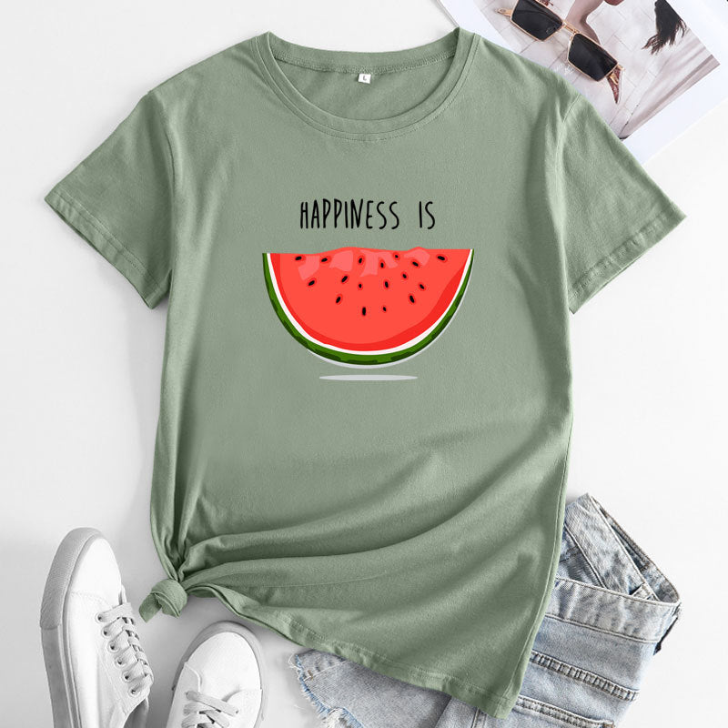 Women's HAPPINESS IS Watermelon Graphic Printed T-shirt