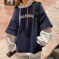 Casual Women's Patchwork Fake Two-piece Hoodie