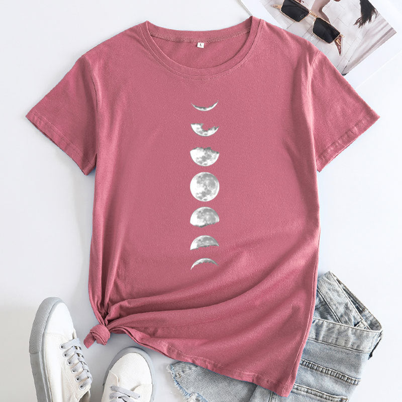 Casual Women's Moon Phase Short Sleeved T-shirt