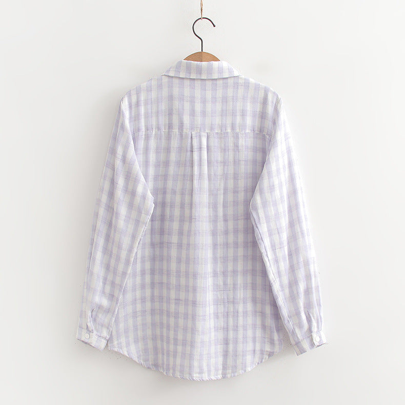 Japanese Style Women's Plaid Loose Long Sleeved Shirt