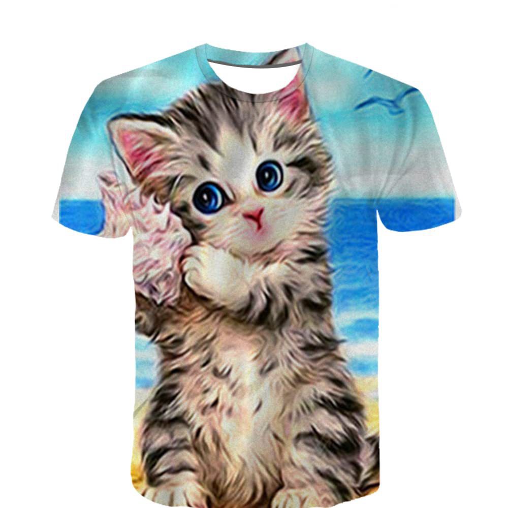 Unisex Casual Funny Cat 3D Print Short Sleeve T-shirt