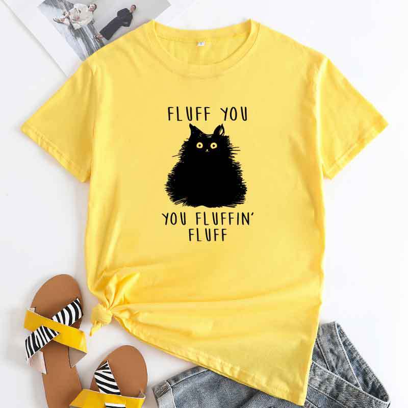 Funny Women's Fluff You Cat Letter Print T-shirt