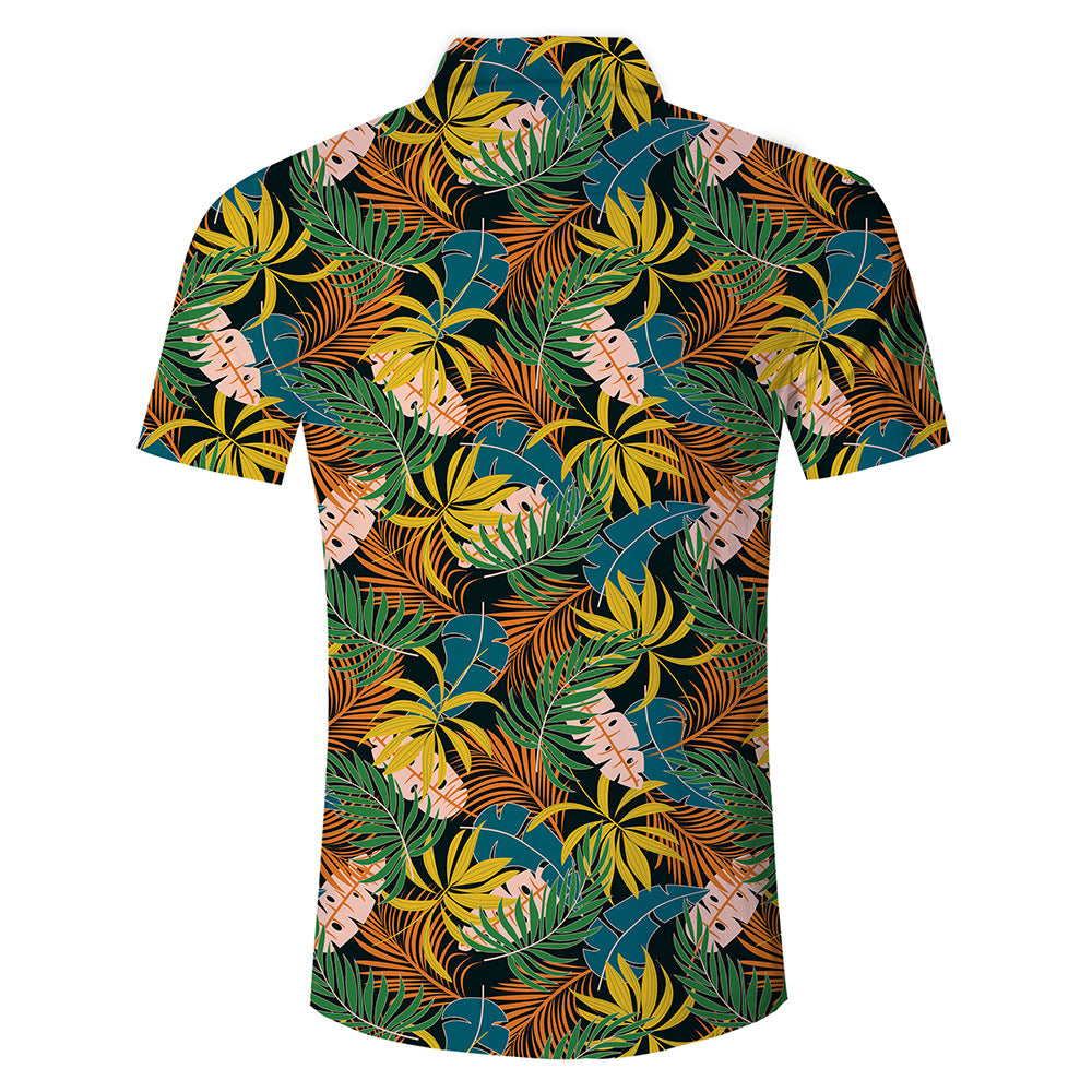 Casual Lapel Leaf Flower Digital Print Thin Shirt