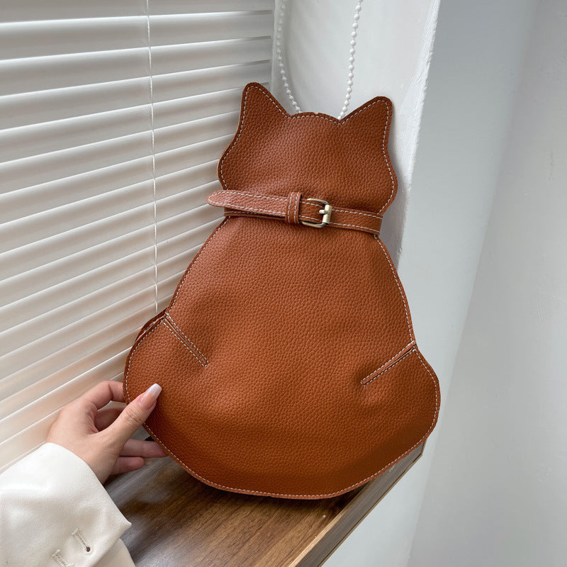 Retro Cute Cat Shaped Shoulder Leather Chest Bag