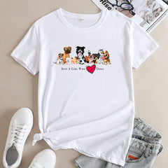 Women's Letter Dogs Cotton Short Sleeved T-shirt