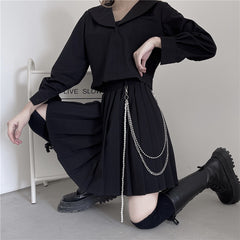 Korean Style Retro Pleated Women's Half Skirt with Chain