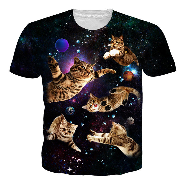 Unisex Casual Funny Cat 3D Print Short Sleeve T-shirt