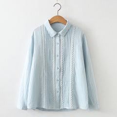 Mori Girls Pleated Lace Long-sleeved Double-layer Shirt