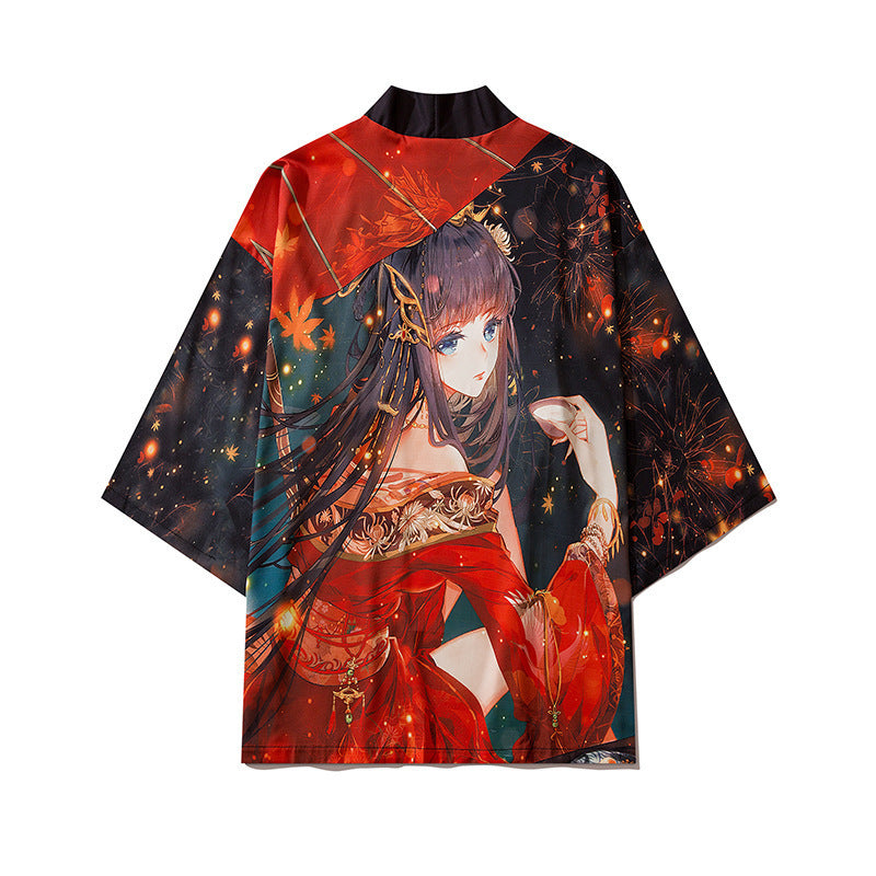 Unisex Retro Fox Graphic Ukiyo-e Style Kimono