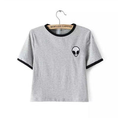 Girls' Round Neck Alien Print Cropped T-Shirt