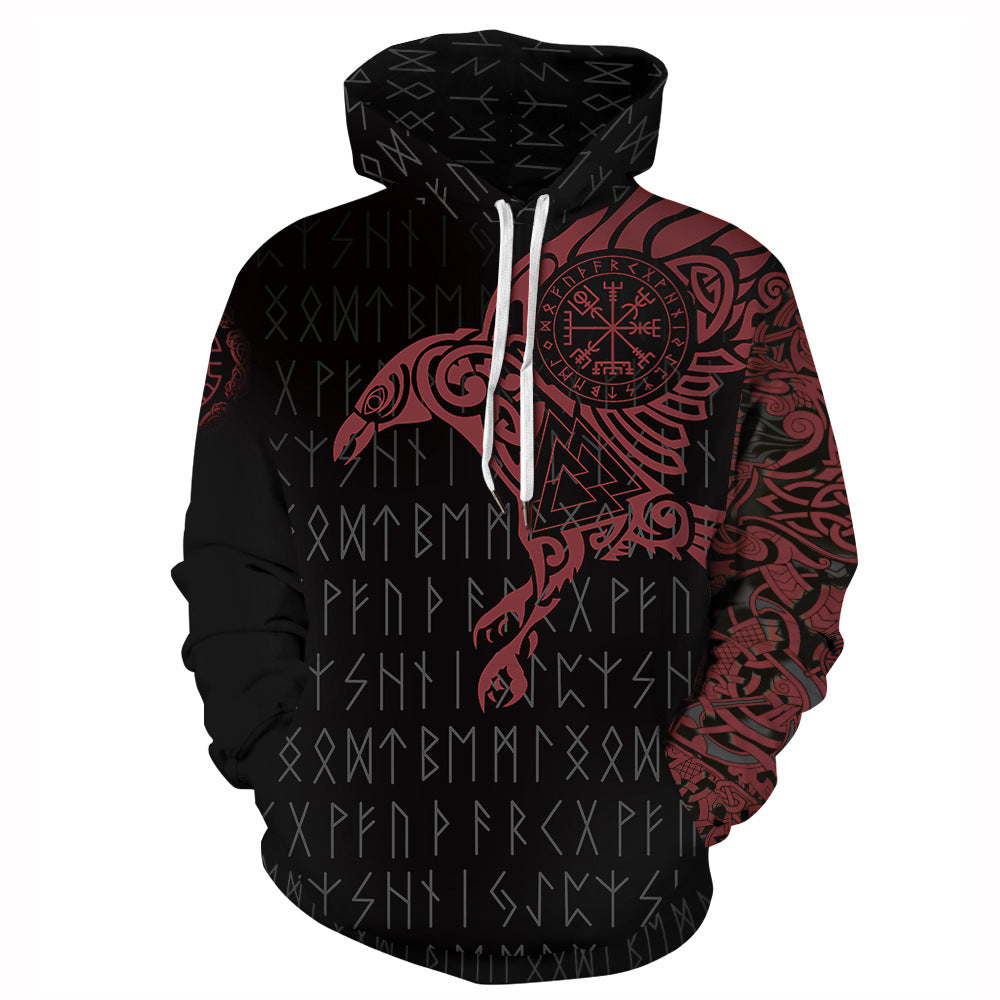 Men's Viking Style Digital Print Long-sleeved Hoodie