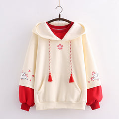 Kawaii Women's Rabbit Print Plush Thickened Hoodie