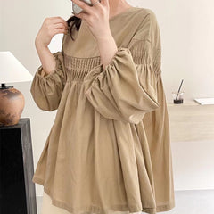 Women's Lantern Sleeve Pleated Lace-up Doll Shirt