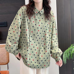 Japanese Style Polka Dot Print Loose Doll Collar Pullover Shirt