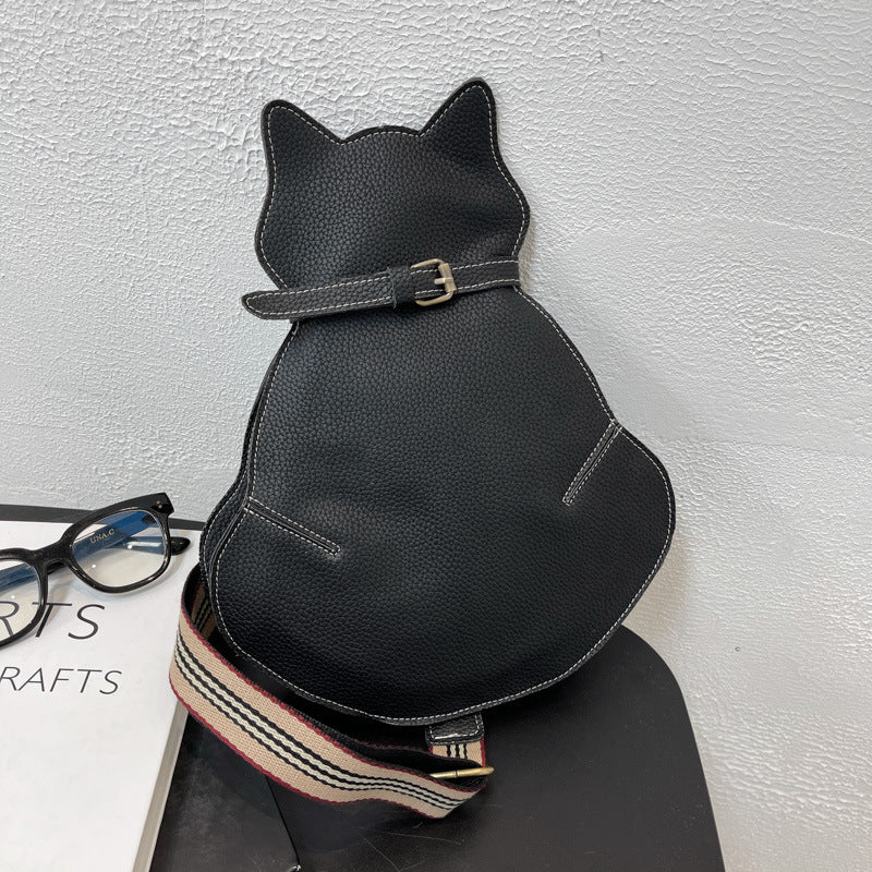 Retro Cute Cat Shaped Shoulder Leather Chest Bag