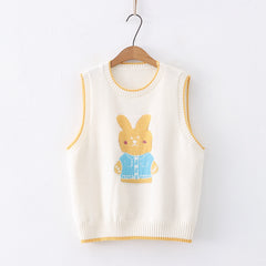 Japanese Style Cartoon Bunny Jacquard Vest Sweater