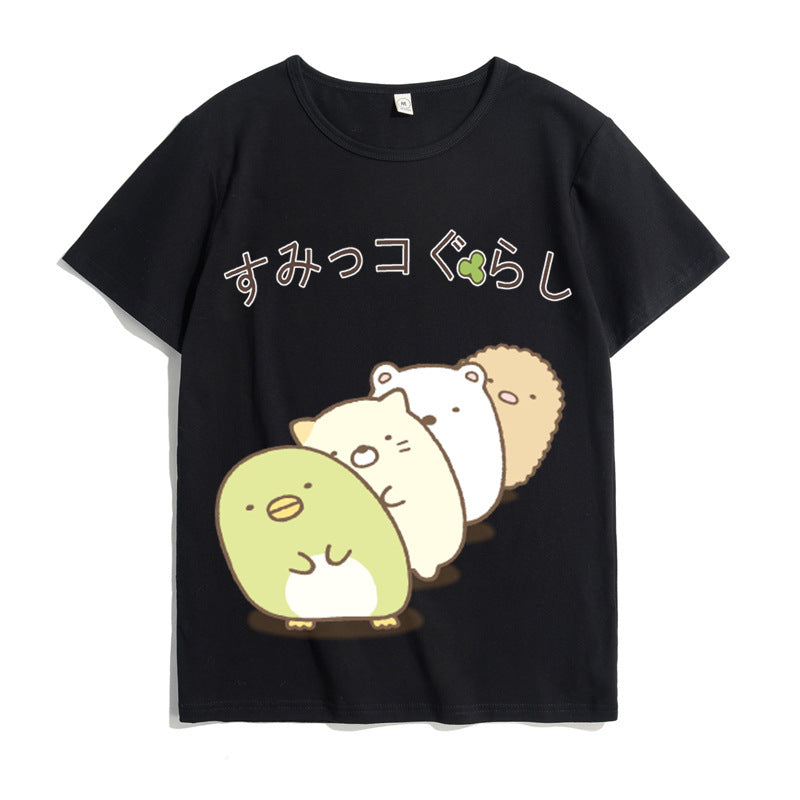 Japanese Style Kawaii White Bear Cat Penguin Printed Tee