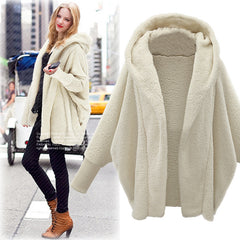 Women's Solid Color Long Sleeved Hooded Plush Coat