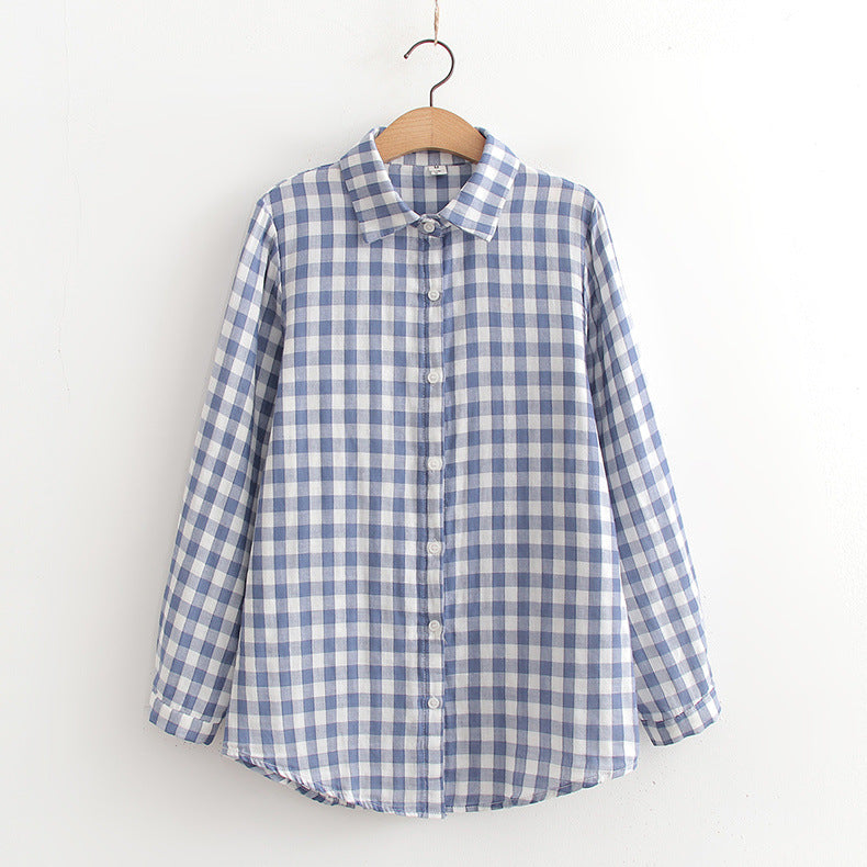 Japanese Style Women's Plaid Loose Long Sleeved Shirt