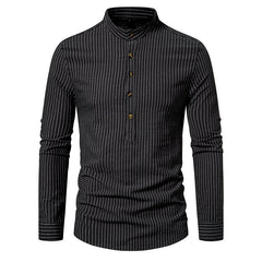 Stylish Henry Collar Men's Long Sleeve Striped Shirt