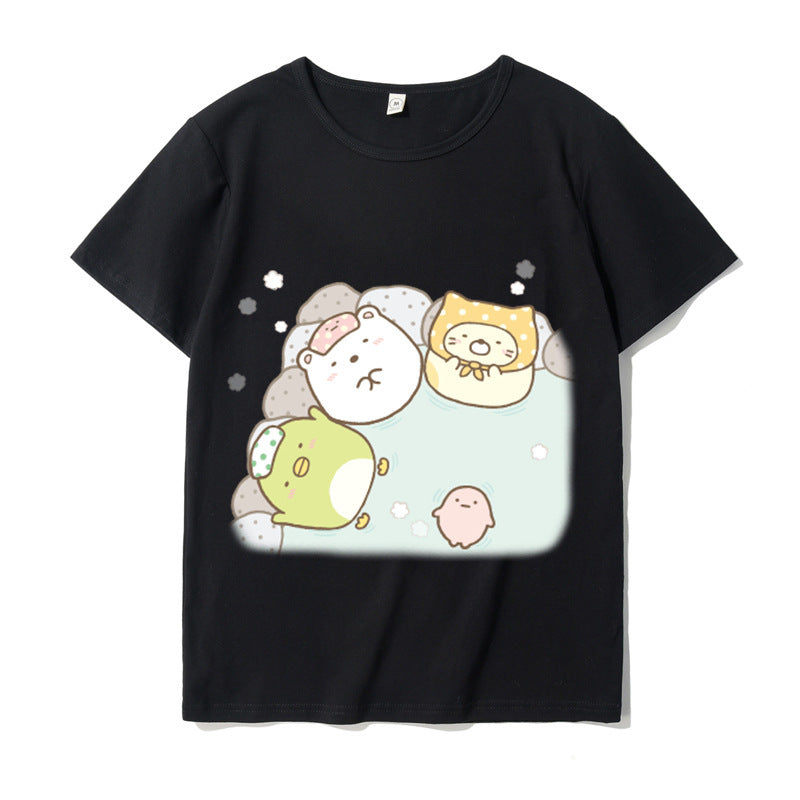 Japanese Style Kawaii White Bear Cat Penguin Printed Tee