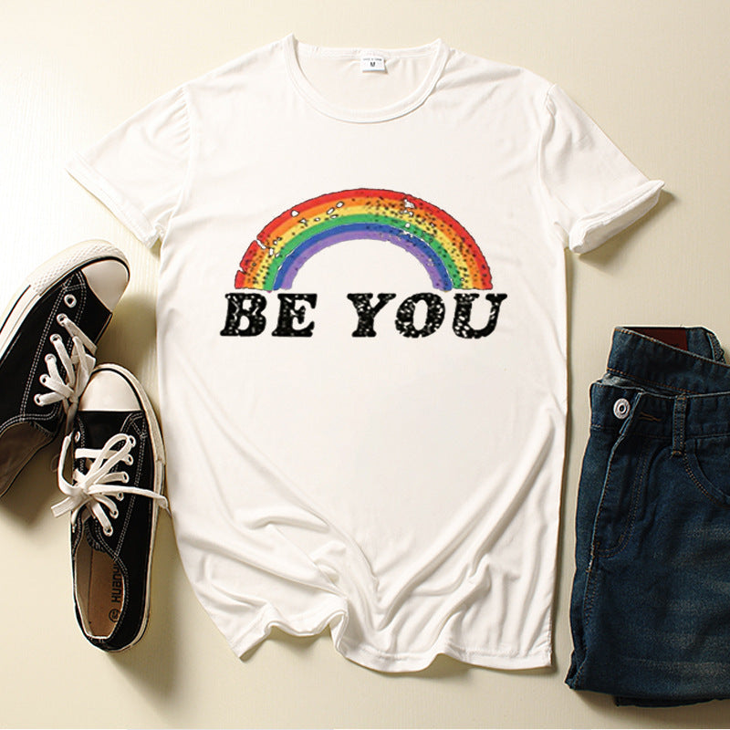 Women's Rainbow BE YOU Print Short Sleeved T-shirt