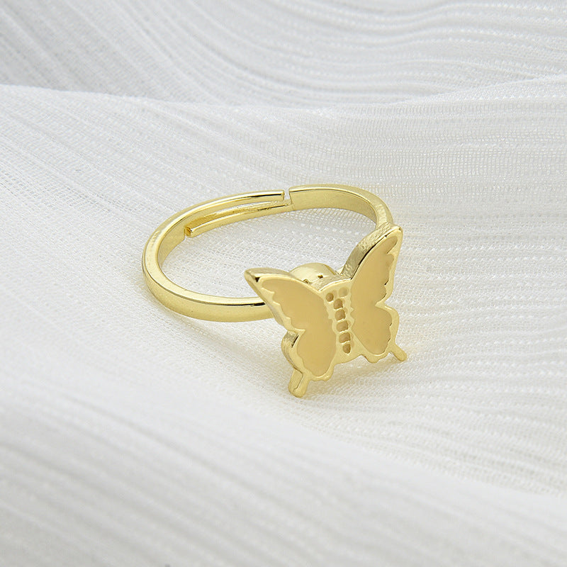 Rotating Flower Butterfly Adjustable Open Ring