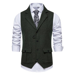 British Style Retro Men's Tweed Suit Lapel Vest