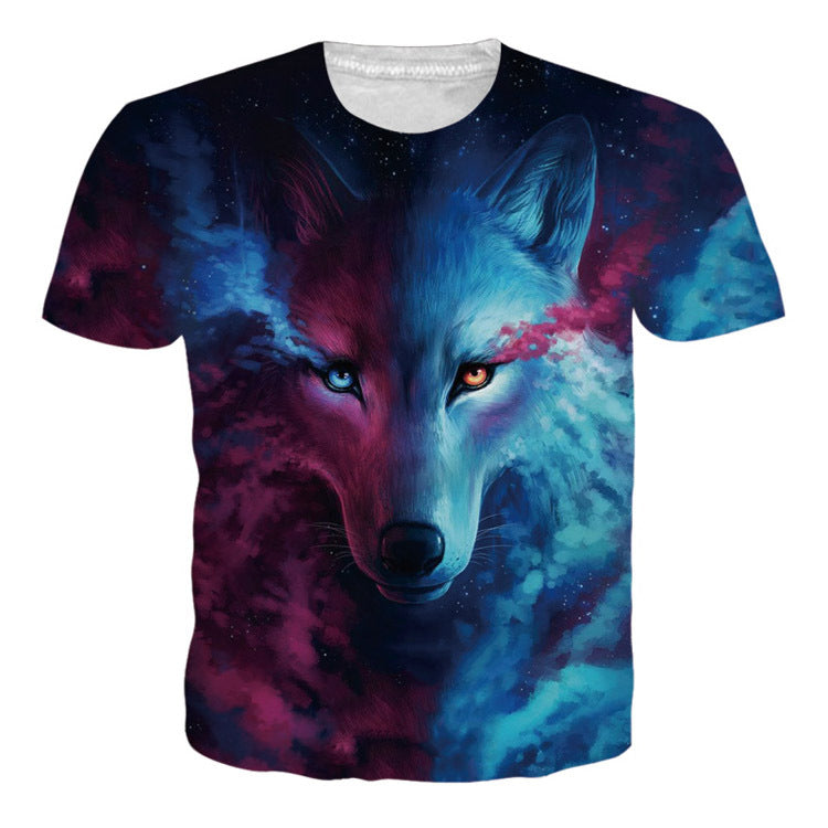 Casual Wolf Digital Print Summer Loose Short Sleeve T-shirt