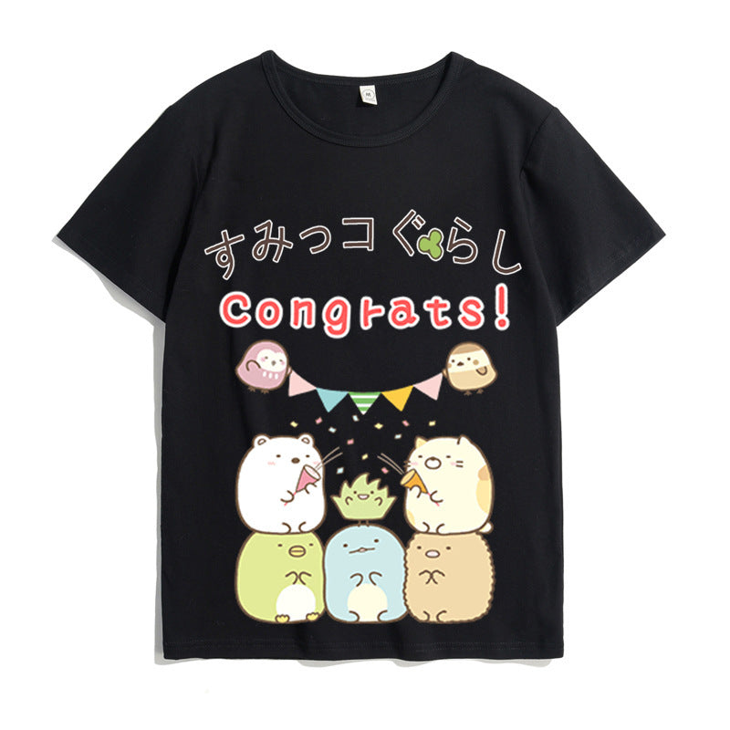 Japanese Style Kawaii White Bear Cat Penguin Printed Tee