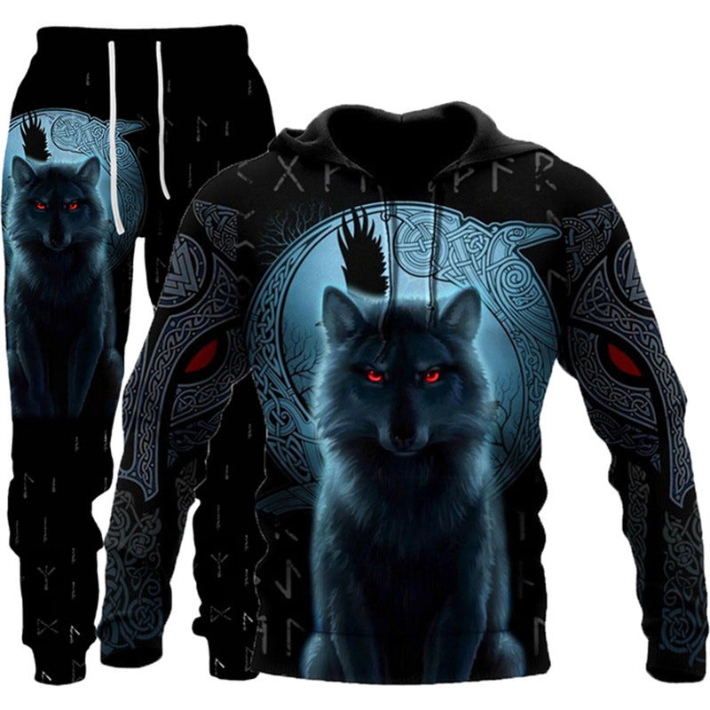 Trendy Men's 3D Animal Print Pullover Hoodie With Pants