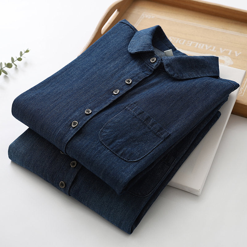 Trendy Girls Spring Washed Dark Denim Shirt