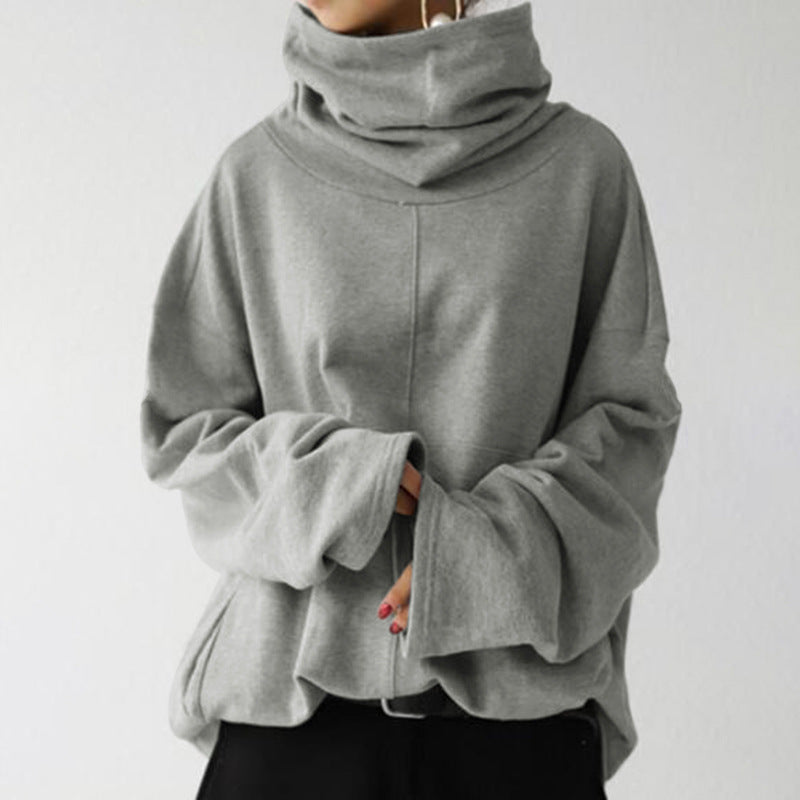 Women's Loose Casual High Collar Pullover Pocket Sweatshirt