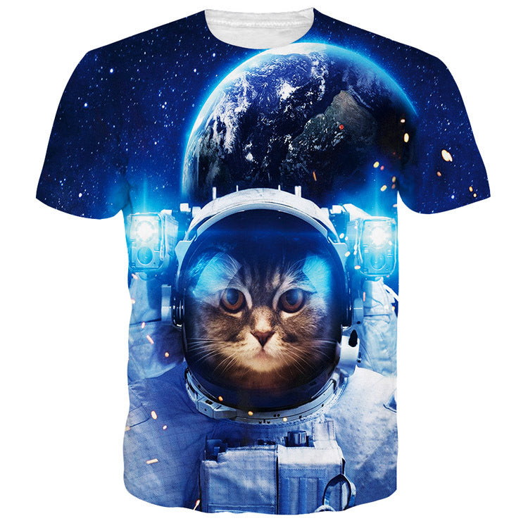 Unisex Casual Funny Cat 3D Print Short Sleeve T-shirt