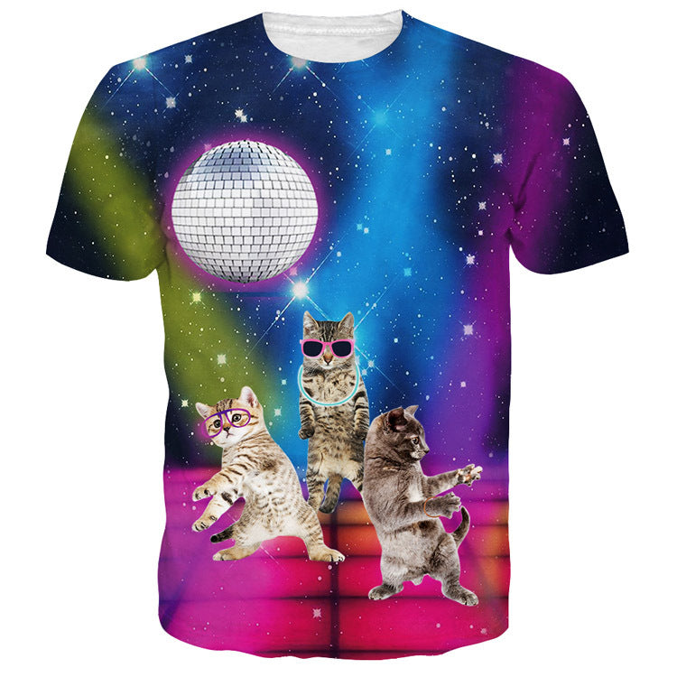 Unisex Casual Funny Cat 3D Print Short Sleeve T-shirt