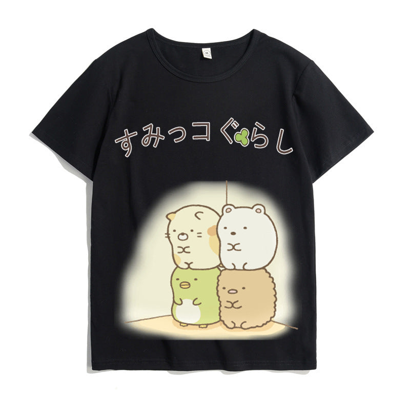 Japanese Style Kawaii White Bear Cat Penguin Printed Tee