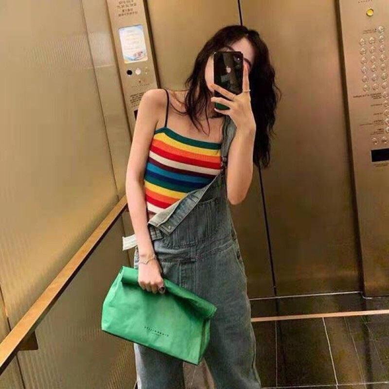 Hot Girls Rainbow Knitted Vest Sleeveless Inner Wear