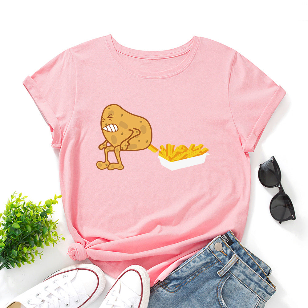 Women's Spoof Potato Fries Print Crew Neck T-shirt