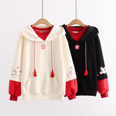 Kawaii Women's Rabbit Print Plush Thickened Hoodie