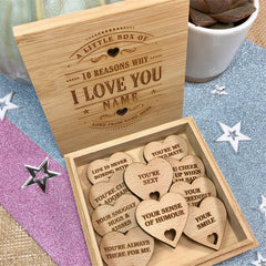 10 Reasons Why I Love You Wooden Box Wood Chips Couple's Gift