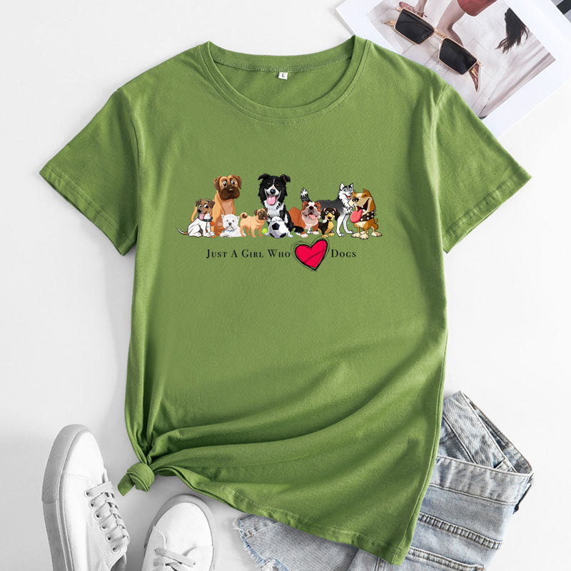 Women's Letter Dogs Cotton Short Sleeved T-shirt