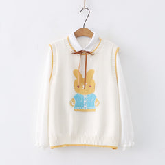 Japanese Style Cartoon Bunny Jacquard Vest Sweater