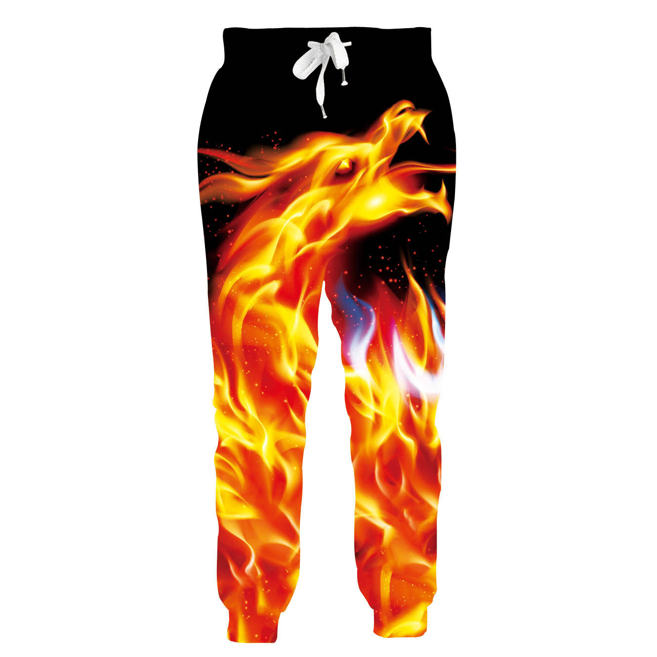 Men's Flame Smoke Digital Printed Casual Drawstring Pants