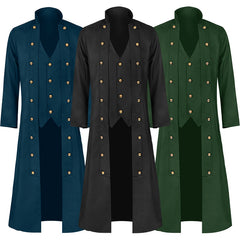 Medieval Solid Color Stand Up Collar Three Breasted Men's Jacket