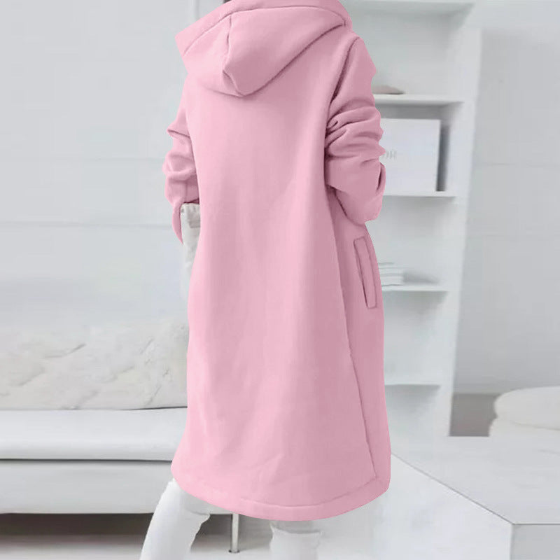 Street Style Zip Up Hooded Long Plush Coat