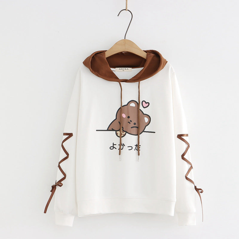 Cute Bear Ears Lace-up Long-sleeved Hoodie