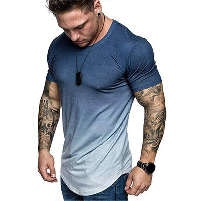 Men's Gradient Color Washed Short Sleeved T-shirt