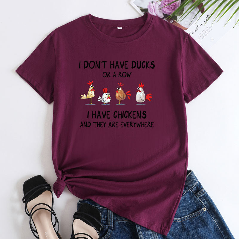 Women's Casual Cartoon Chickens Print T-shirt