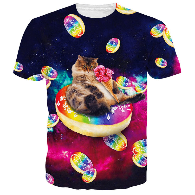 Unisex Casual Funny Cat 3D Print Short Sleeve T-shirt