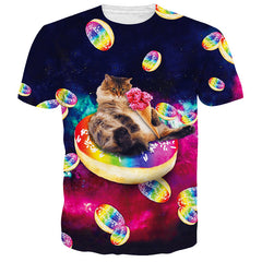 Unisex Casual Funny Cat 3D Print Short Sleeve T-shirt